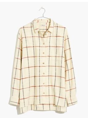 Madewell Cream Plaid Button-Down Shirt with Red & Gray Windowpane